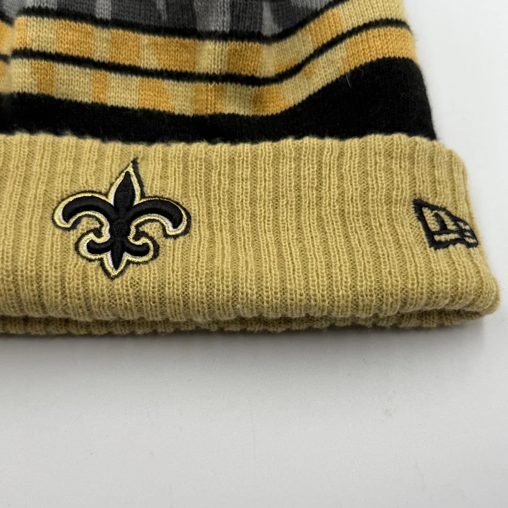 New Era NFL‎ New Orleans Saints Pom Beanie Black Gold Gray Stripes